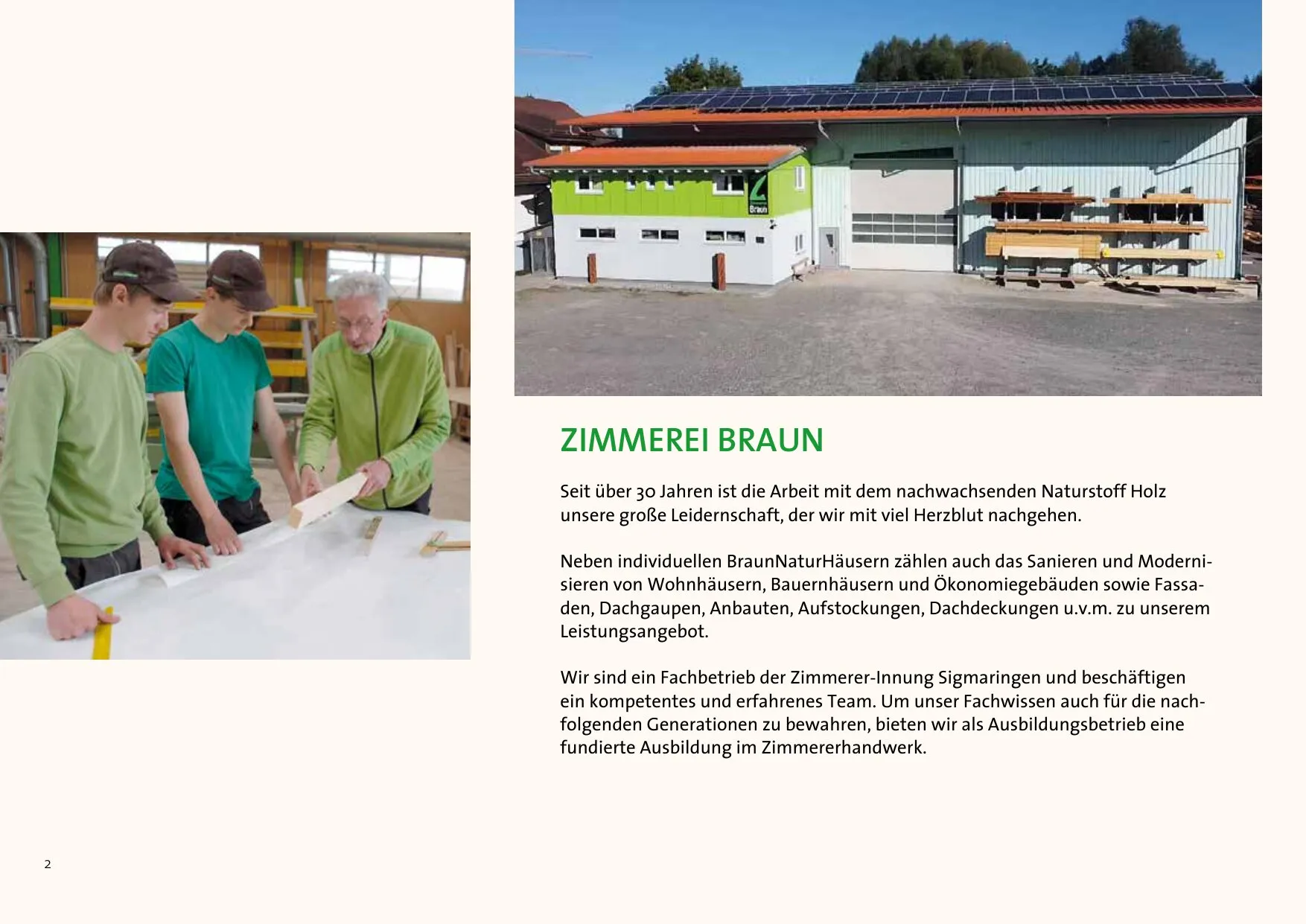 Prospektseite 2 von 16 – Zimmerei Braun – über 30 Jahre Arbeit mit dem Naturstoff Holz