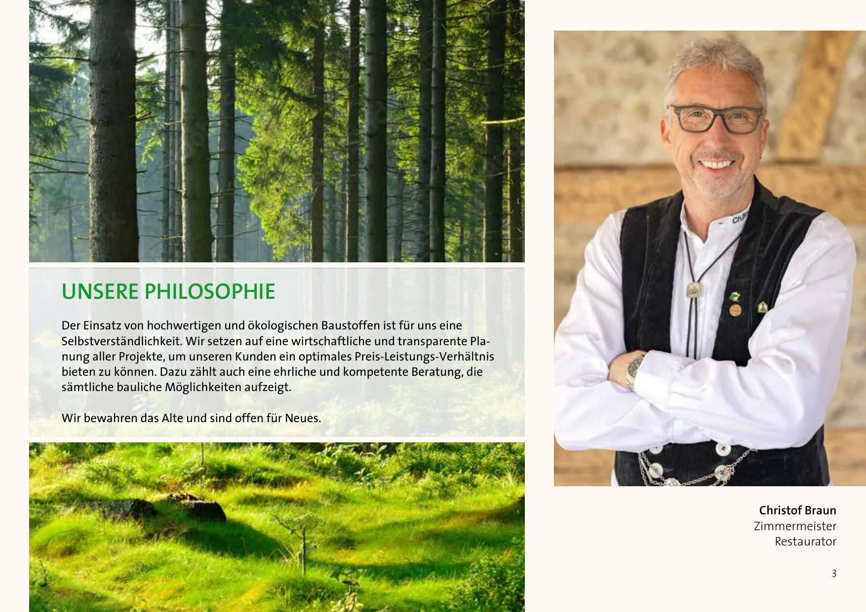 Prospektseite 3 von 16 – Unsere Philosophie – hochwertige und ökologische Baustoffe